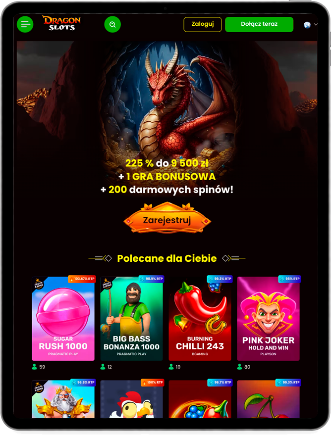 Responsywna wersja Dragonslot Casino Polska na tablecie iPad